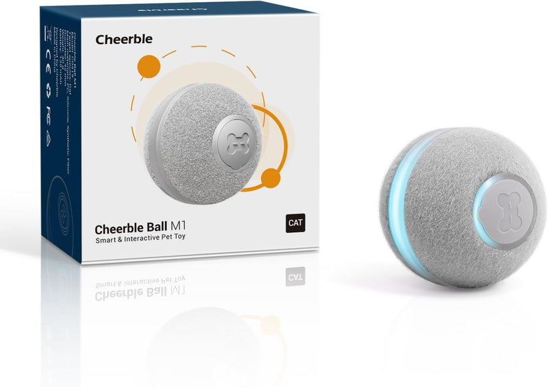 Cheerble Interactive Cat Toy, Intelligent Cat Ball with 3 Modes, LED Lights Changeable, USB Rechargeable, Birthday Gift for Hunting Adult Cats (Gray-N) Gray-N - PawsPlanet Australia