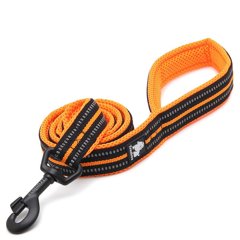 Kismaple Dog Lead 3M Reflective Stripes Soft 200cm Long and 2.5 cm Wide Strong Breathable Mesh Dogs Leads Rope With Strong Stainless Steel Hook Durable Dogs Leads L: 200cm Length, 2.5cm width Orange - PawsPlanet Australia