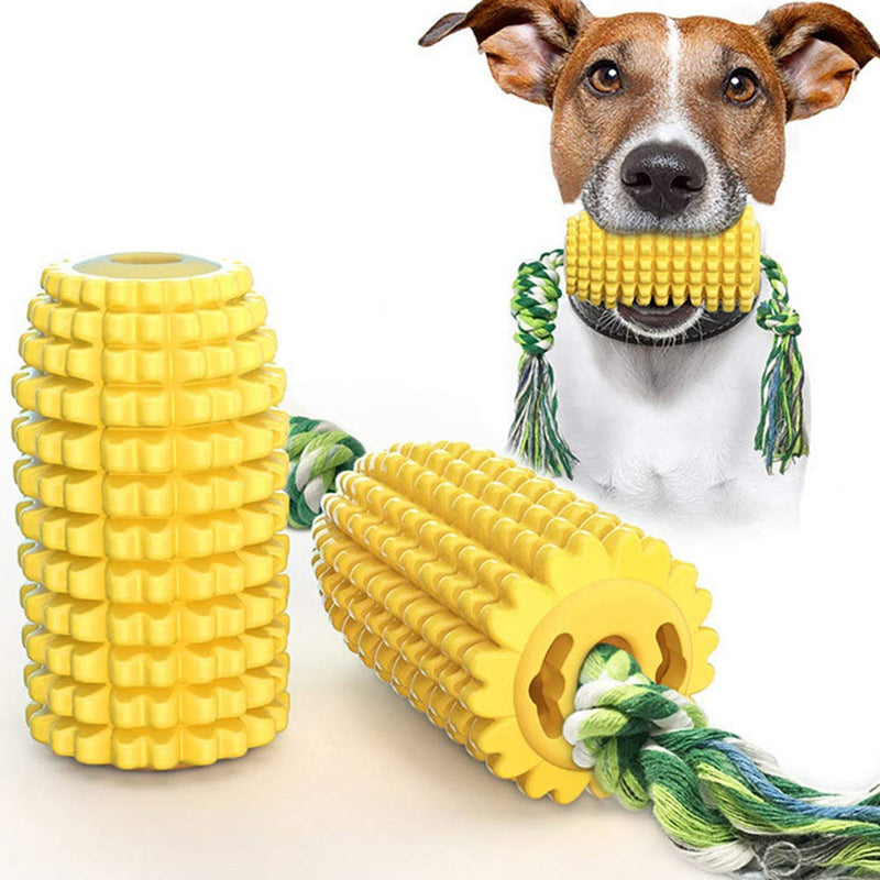 N\A Dog Toothbrush Chew Toys with Rope Dog Toy Corn Molar Stick Rubber Bite Resistant Dental Care Brushing Stick For Dogs Chewing Teeth Cleaning Yellow 1pcs - PawsPlanet Australia