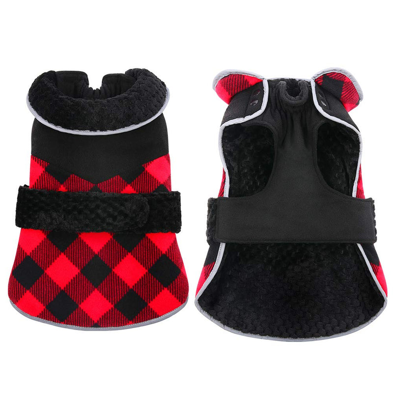 Kuoser Dog Winter Coat British Style Plaid Fleece Warm Christmas Clothes, Reflective Reversible Cold Weather Dog Jacket Windproof Cozy Dog Vest for Small Medium Large Dogs XS(Chest Girth:9.8-14.9") Red - PawsPlanet Australia