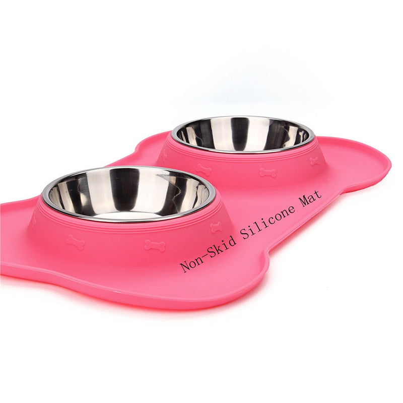 [Australia] - Hubulk Pet Dog Bowls 2 Stainless Steel Dog Bowl with No Spill Non-Skid Silicone Mat + Pet Food Scoop Water and Food Feeder Bowls for Feeding Small Medium Large Dogs Cats Puppies S(for Puppies) Pink 