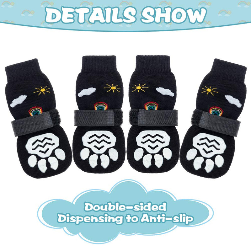 PUPTECK Double Sides Anti-Slip Dog Socks, 3 Pairs Soft Paw Protector with Adjustable Straps, Strong Traction Control for Indoor Hardwood Floors Small (Pack of 6) Black - PawsPlanet Australia