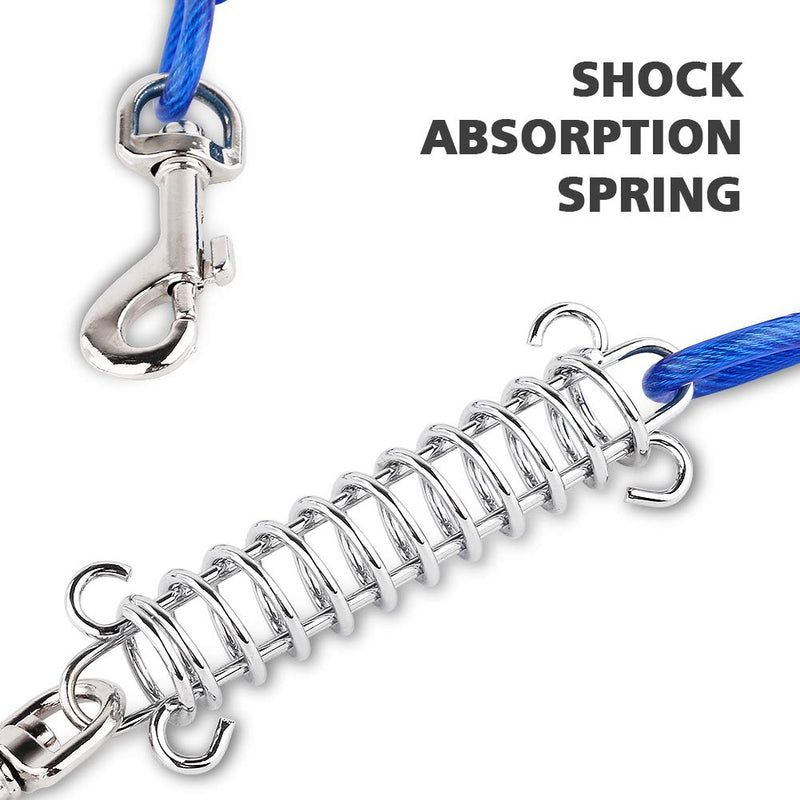 Petbobi 20 ft/ 30 ft Tie Out Cable for Dog with Durable Spring and Metal Swivel Hooks for Outdoor, Yard and Camping, Rust- Proof Training Tether for Small to Medium Dogs Up to 35/ 120 Pounds, Blue 20ft / 35lbs - PawsPlanet Australia