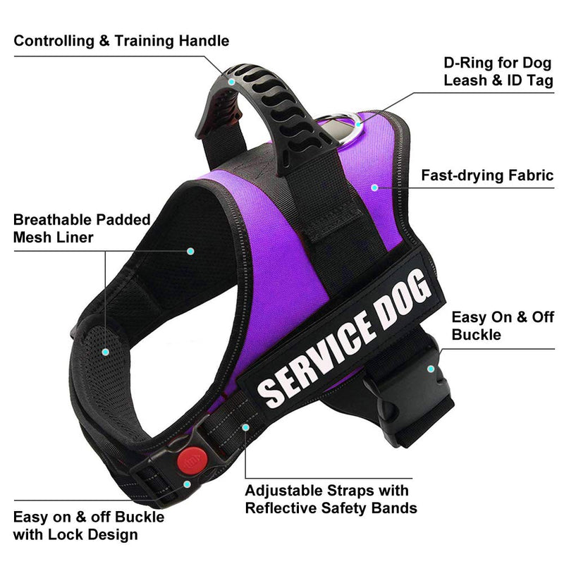 [Australia] - FAYOGOO Dog Vest Harness for Service Dogs, Comfortable Padded Dog Training Vest with Reflective Patches and Handle for Large Medium Small Dogs L: Chest 28-37" Neck 23-29" Purple 