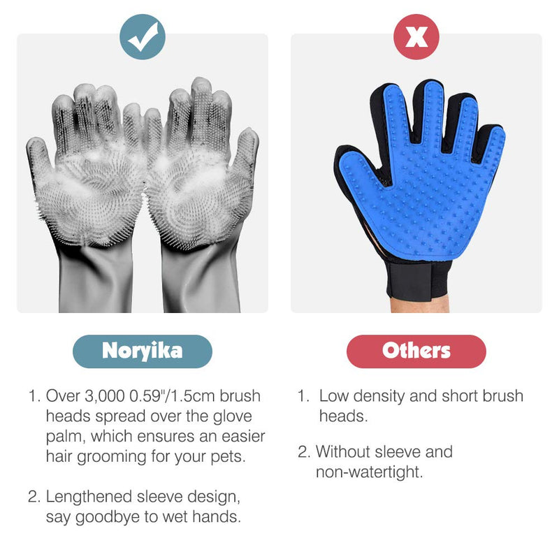 [Australia] - Noryika Pet Hair Removal Gloves, Magic Grooming Gloves, Bathing Shampoo Gloves Brush, Efficient Deshedding Glove, Heat Resistant Silicone with High Density Teeth for Cats & Dogs with Long & Short Fur Grey 