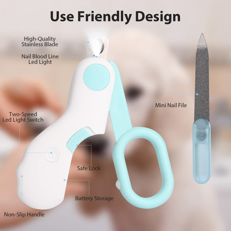 Dog Cat Nail Clippers & Trimmers with LED Lights and Safety Guards for Pet Claw Care Grooming and Avoid Over Cutting - Professional Pet Nail Trimmers Tool for Dogs Cats Rabbits Bird Puppy Kitten A-Green - PawsPlanet Australia