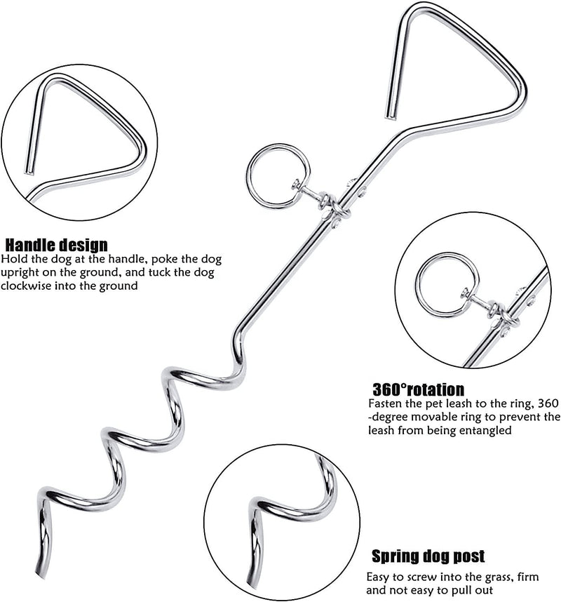 2 X 16" Heavy Duty Ground Spike Stake (41cm) Dog Chains for outside Dog Tie Out Cable Steel Spiral Dog Tether Outdoor Dog Camping Accessories (Stake Only, 2 X 41cm) - PawsPlanet Australia