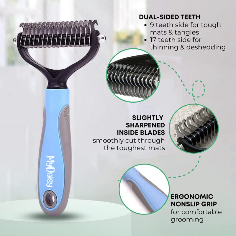 MYDAISY dog brush undercoat, dog brush long hair undercoat, cat brush long hair, dog comb, undercoat brush cat, dog brush, undercoat brush dogs, dog comb longhair L blue - PawsPlanet Australia
