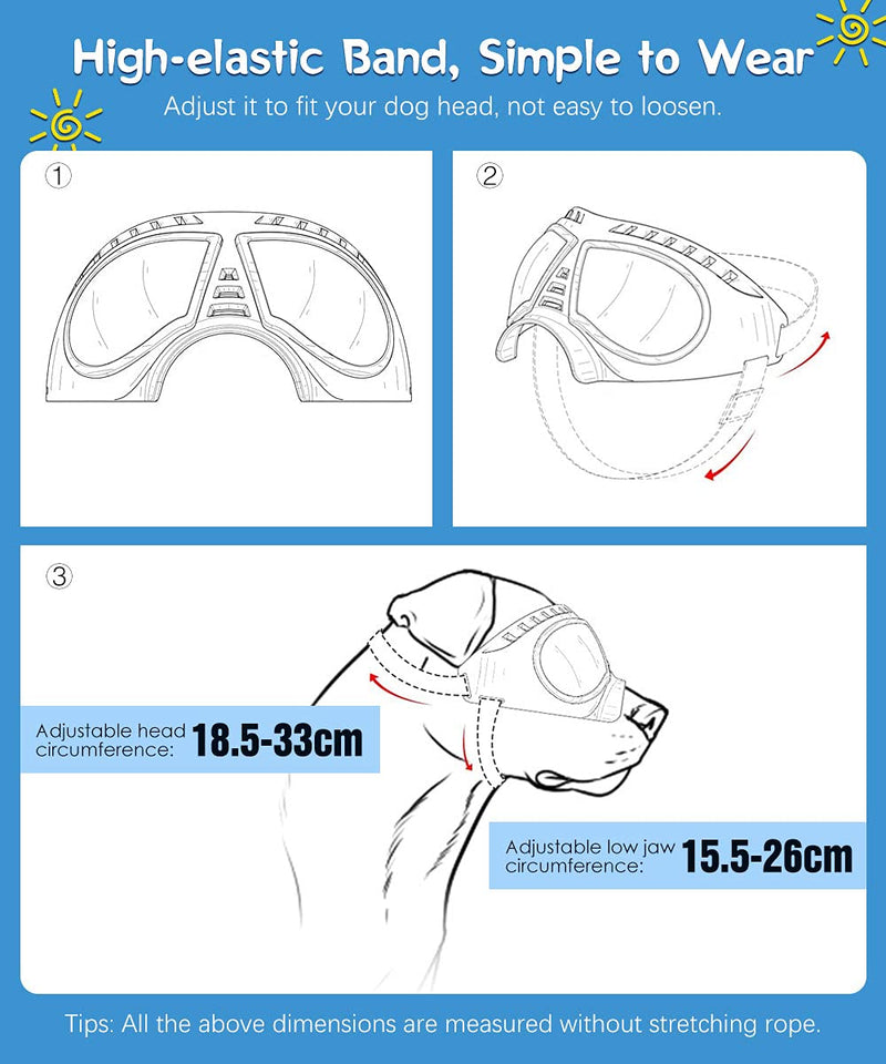 Lewondr Dog Goggles for Medium & Large Breed, Dog UV Protection Sunglasses Eye Wear Protection with Adjustable Strap Waterproof Doggles Sun Glasses Doggie Windproof Anti-Fog Doggy Glasses, Black - PawsPlanet Australia