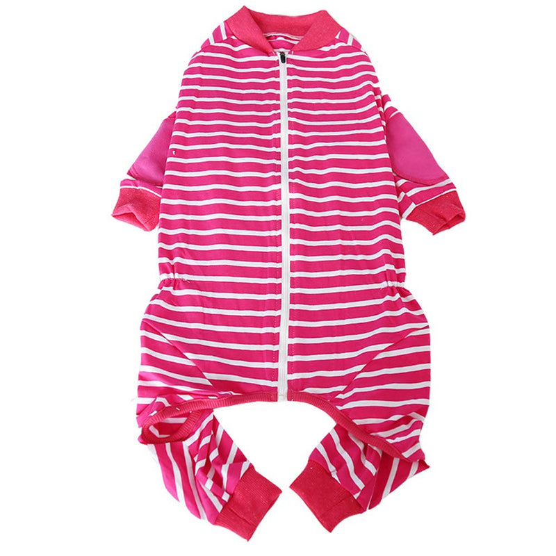 NashaFeiLi Pet Clothes, Dog Four-Legged Jumpsuit Striped Pajamas with Zipper Cotton Shirt for Large Dogs (9#, Pink) 9# : Back length--65cm - PawsPlanet Australia