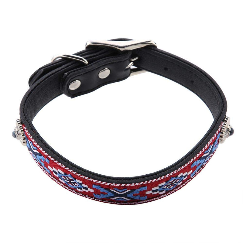 PU Pet Basic Collar Adjustable Soft Dog Neck Ring National Style Pattern Pet Dog Cat Necklace Outdoor Adventure Pet Collar Dog Cat Ornament(2×40cm) 2×40cm - PawsPlanet Australia