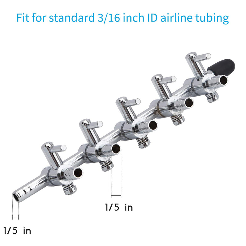 [Australia] - Pawfly 5-Way Aquarium Air Flow Control Lever Valve Distributor Splitter Pump Accessories Set with 5 Check Valves & 6 Suction Cups for Fish Tank 