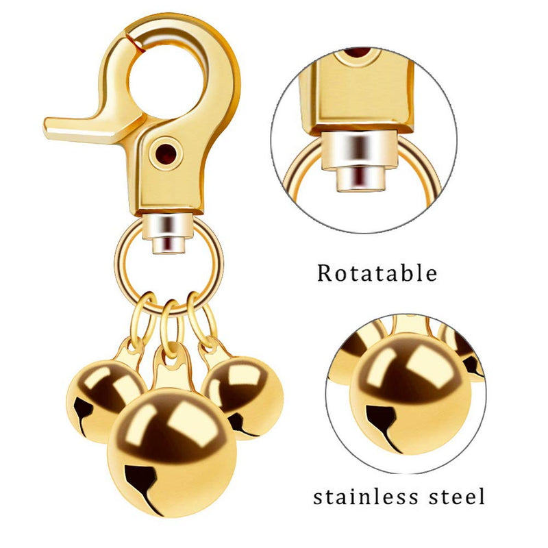 alful Pet Collar Bell, 8 Pcs Dog Cat Loud Charm Triple Bells with Key Ring for Potty Training, Decoration gold - PawsPlanet Australia