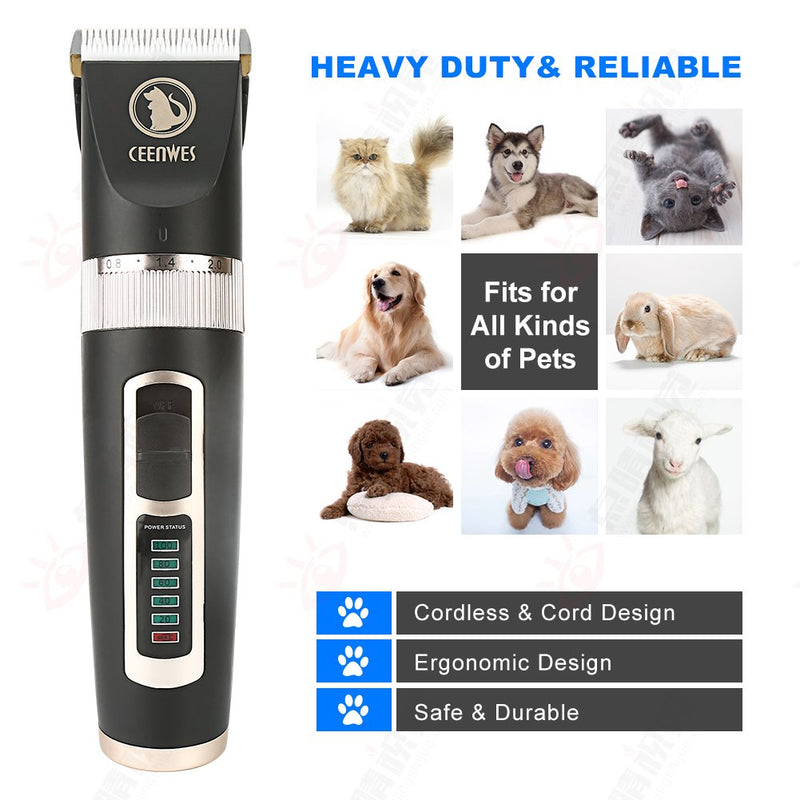 [Australia] - Ceenwes Dog Clippers Heavy Duty Low Noise Rechargeable Cordless Pet Clippers Professional Dog Grooming Clippers with Power Status Dog Grooming Kit with 11 Tools for Dogs Cats Other Animals 