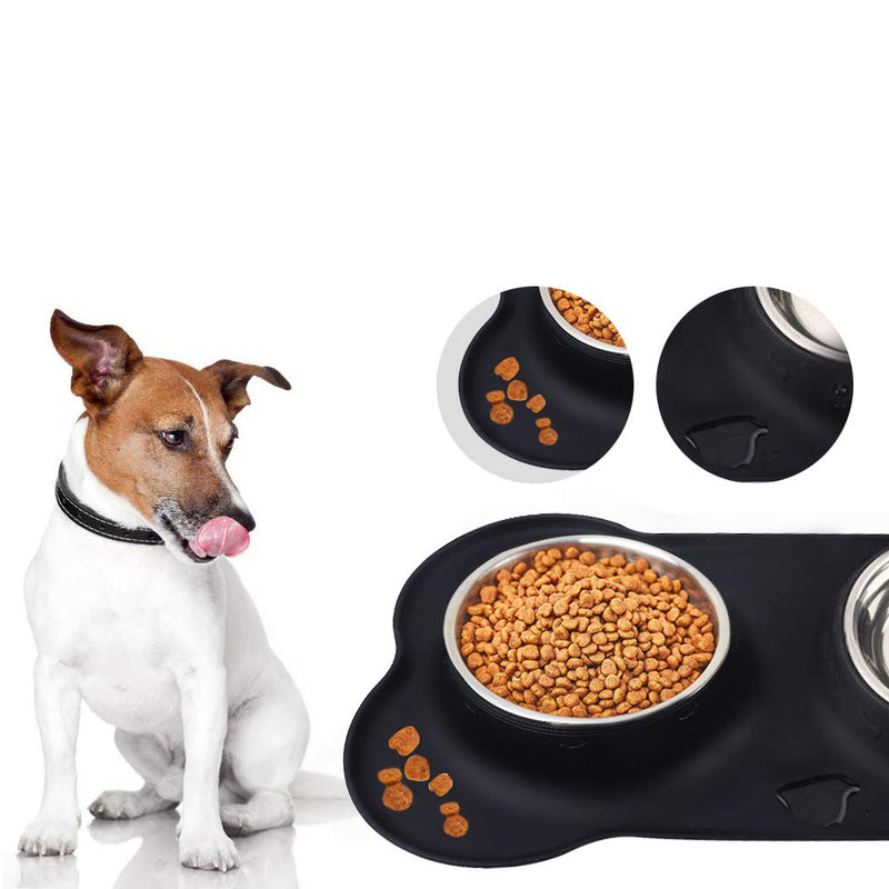 MyfatBOSS 500ml Dog Bowl, Stainless Steel Anti Gulp Double Dog Bowls Set with Non-Spill Silicone Mats, Large Pet Bowls for Cats, Dogs Water Food Feeding (17oz for Each Bowl) - PawsPlanet Australia