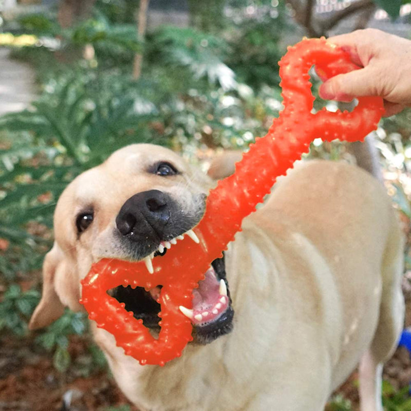 Cyleibe Dog Bones for Aggressive Chewers, Dog Chews Toys Long Lasting, Interactive Dog Bone Toys with Pull Band, Dog Teething Toy 13" Solid Bone Shape for Medium Large Dog - Orange - PawsPlanet Australia