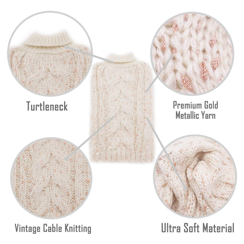 KYEESE Dog Sweaters Turtleneck Dog Pullover Sweater Knitwear with Golden Yarn Warm Pet Sweater for Fall Winter X-Small Beige - PawsPlanet Australia