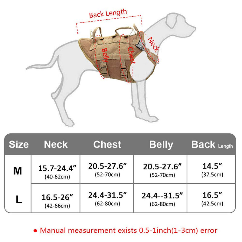 [Australia] - PET ARTIST Tactical Dog Harness for Hiking Training, No Pull Vest Harness for Medium Large Dogs, with Pouches and Patches L:Chest:24.4-31.5",Backlength:16.5" Coyote Brown 