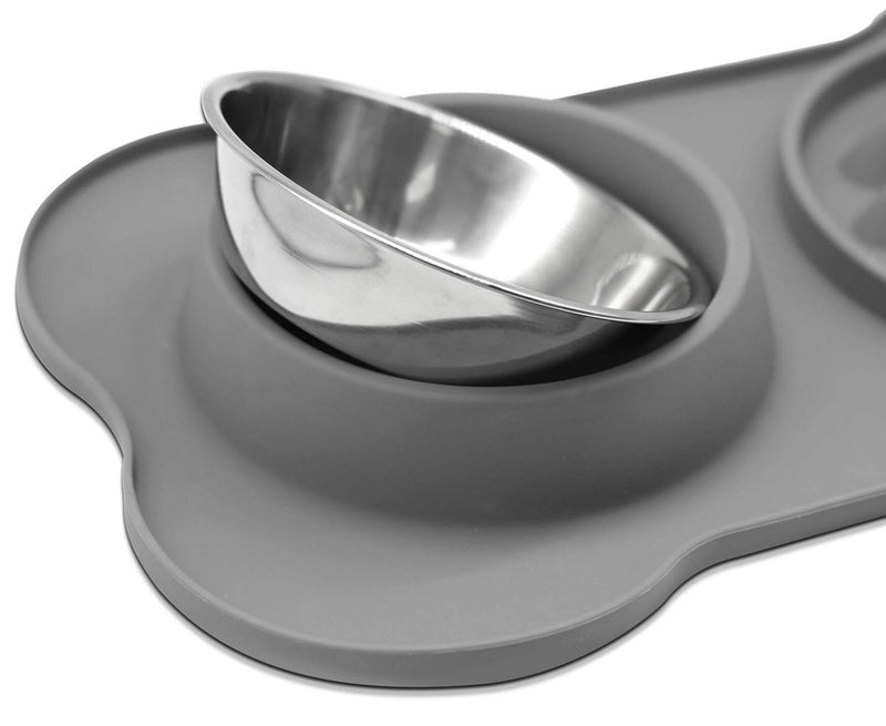 LumoLeaf Dog Slow Feeder Mat with Stainless Steel Bowl, 17 oz, All in One BPA Free No Spill Pet Slow Feeder Mat (Grey) Grey - PawsPlanet Australia