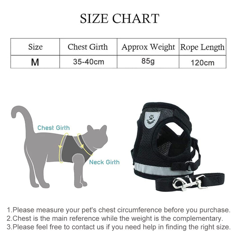 Cat Harness,Kitten Harness with Cat Lead,Escape Proof Cat Harness and Lead Set,Vest with Reflective Strip,Soft & Adjustable Comfort,Step-in Comfortable Outdoor Vest Harness Black - PawsPlanet Australia