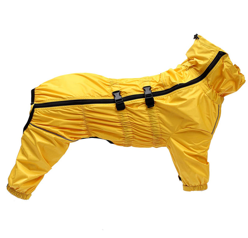 Morezi dog raincoat with high collar waterproof raincoat for dogs reflective four-leg rain gear jumpsuit for puppies small medium pet - Yellow - XXL - PawsPlanet Australia