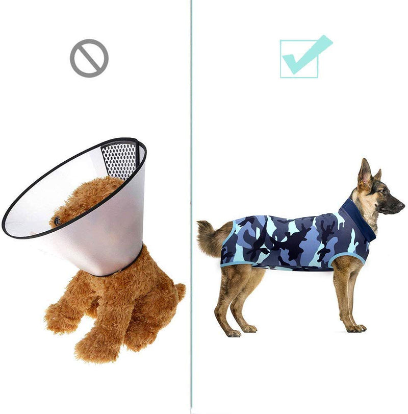 Isyunen Dog Surgical Recovery Suit Abdominal Wound Protector Medical Surgical Shirt, After Surgery Wear, E-Collar Alternative for Dogs, Home Indoor Pets Clothing (S, Camouflage Blue) S - PawsPlanet Australia