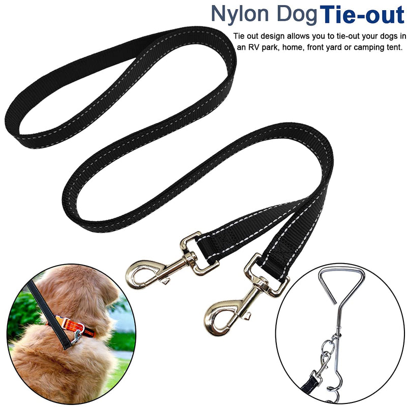 SEPXUFORE 6Foot Tie Out Nylon Dog Leash, Heavy Duty 1" Wide Reflective Thick Lead for Medium Large Dogs Indoor Outdoor Front Yard Camping 6ft x 1 in Black - PawsPlanet Australia