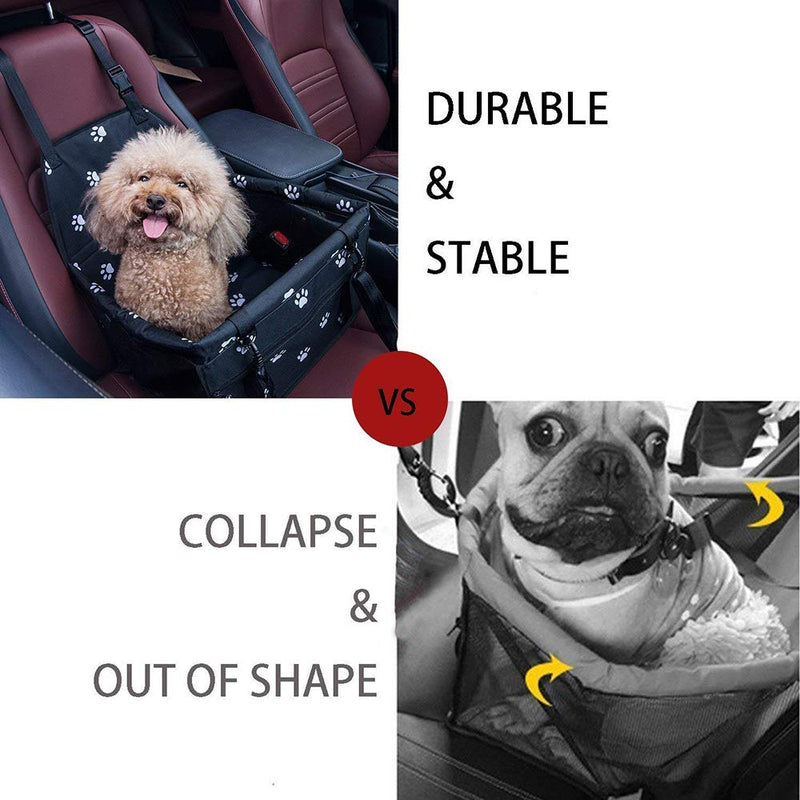 [Australia] - XuSheng Dog Car Seat Upgrade Portable Folding Dog Booster Car Seat-Dog Car Carrier with Clip-on Safety Leash and Dog Scarf for Small Pets. Black with Paw Prints 