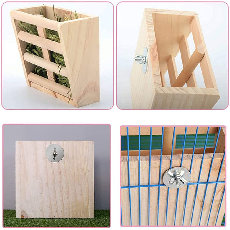 ANCLLO Rabbit Hay Feeder Rack Wooden Wall-mountable Hay Manger for Small Pets Bunny Chinchilla Guinea Pigs - PawsPlanet Australia