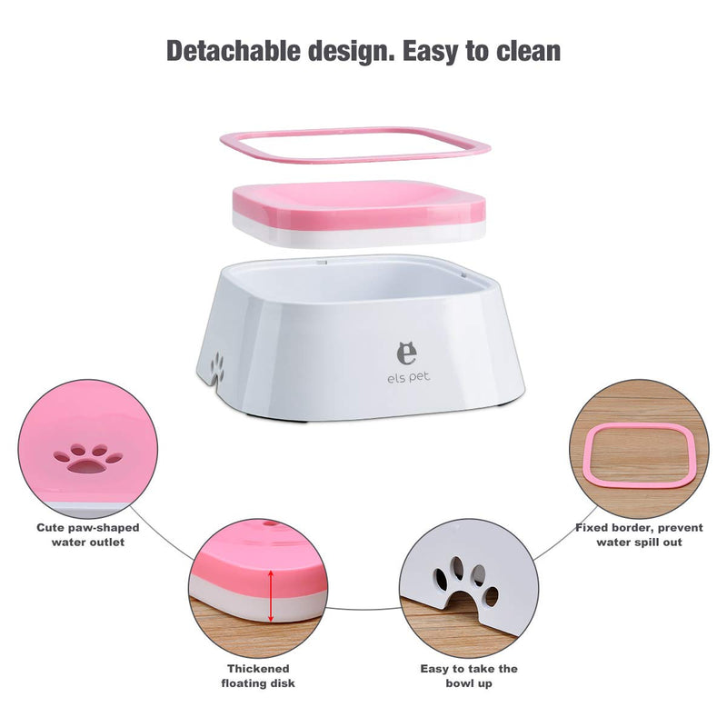 TOWEAR Pet Floating Water Bowl,1.5L Slow-Down Water Feeder Fountain No Spill Anti-Overflow Anti-Choking Automatic Water Food Bowl for Dog Cat Puppy Animal Feeding (Pink) Pink - PawsPlanet Australia