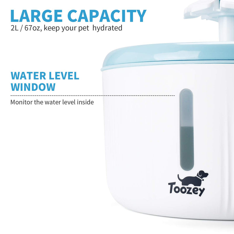 Toozey Cat Water Fountain, 2L Water Fountain for Cats, Automatic Quiet Cat Water Dispenser, Pet Fountain for Cats, Dogs Aqua Blue - PawsPlanet Australia