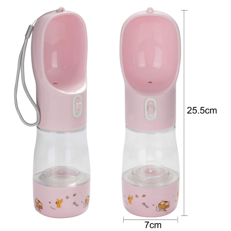 LONTG Dog Water Bottle Cat Drinking Water Bottle Portable Pet Water Dispenser with Drinking Feeder Pet Drinking Cup Dog Cat Travel Water & Food Bottle Bowl For Pet Outdoor Walking Hiking Travelling Printed Pink - PawsPlanet Australia