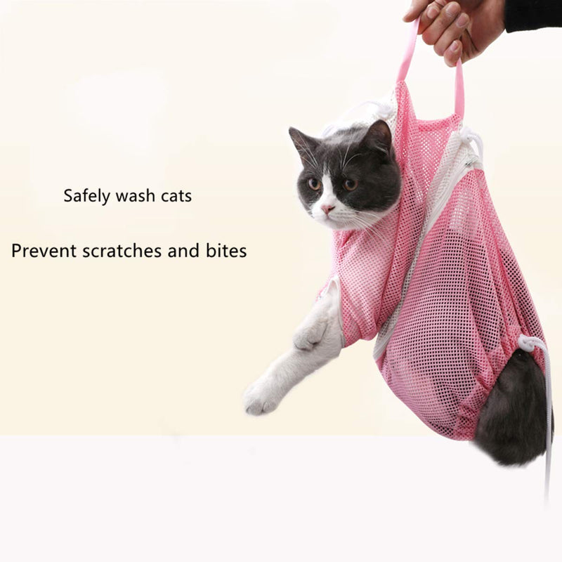 Mengwen Fifth Generation Cat Bathing Bag, cat Cleaning Shower Bag-Multifunctional Adjustable Shower Bag, Anti-bite, Anti-Scratch Soft Restraint cat Grooming Bag, Used for Bathing and Manicure. Pink - PawsPlanet Australia