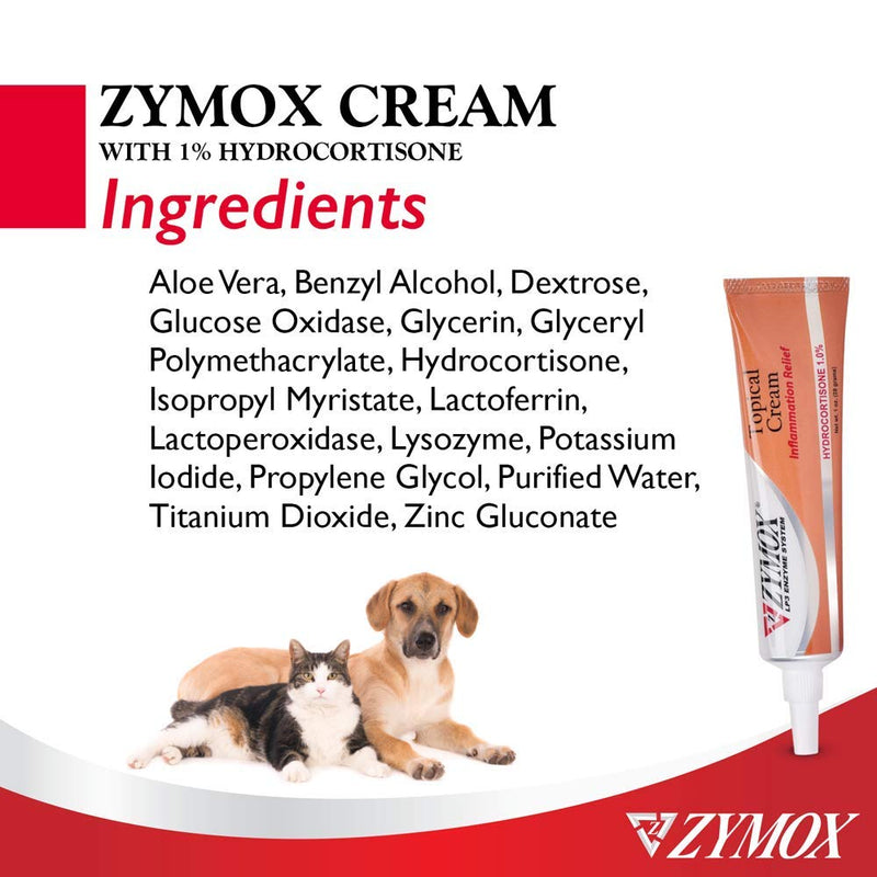 Zymox Veterinarian Strength Topical Cream with 1% Hydrocortisone for Dogs and Cats, 1oz - PawsPlanet Australia