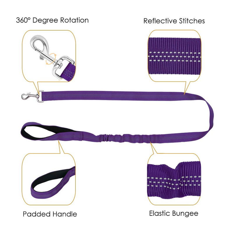 SlowTon Dog Harness and Dog Leash Set, Dog Leash Leash Quick Fit Harness Soft Padded Pet Vest Harness with Dog Leash Adjustable Reflective Car Harness and Bungee S Purple - PawsPlanet Australia