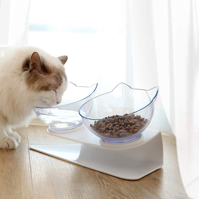 Syolee Cat Bowls 15° Tilted Platform Feeder Raised Feeding Double Bowl with Stand for Pet Food Water - PawsPlanet Australia