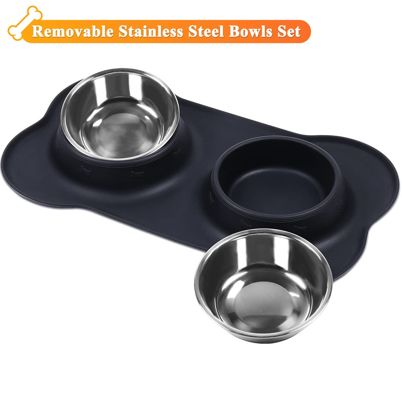 VIVAGLORY Small Dog Bowls Stainless Steel Cat Puppy Water and Food Bowl with Non-Spill Skid Resistant Silicone Mat, 200ml Each, Black S (for Puppies) - PawsPlanet Australia