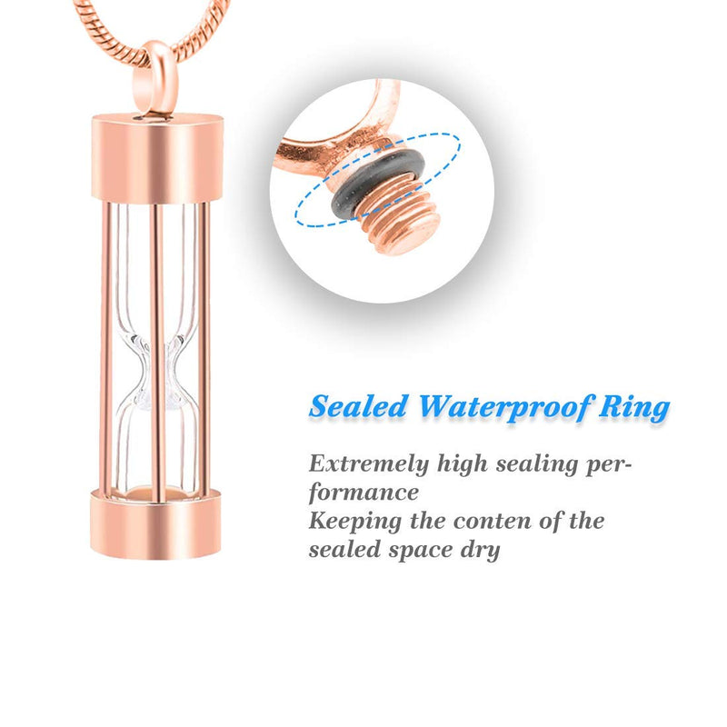 [Australia] - LYFML Cylinder Hourglass Cremation Jewelry Urn Necklace for Ashes for Pet for Human, Memorial Pendant Made of Titanium Steel, Come with Filling Kit Support for Customization Rose gold 