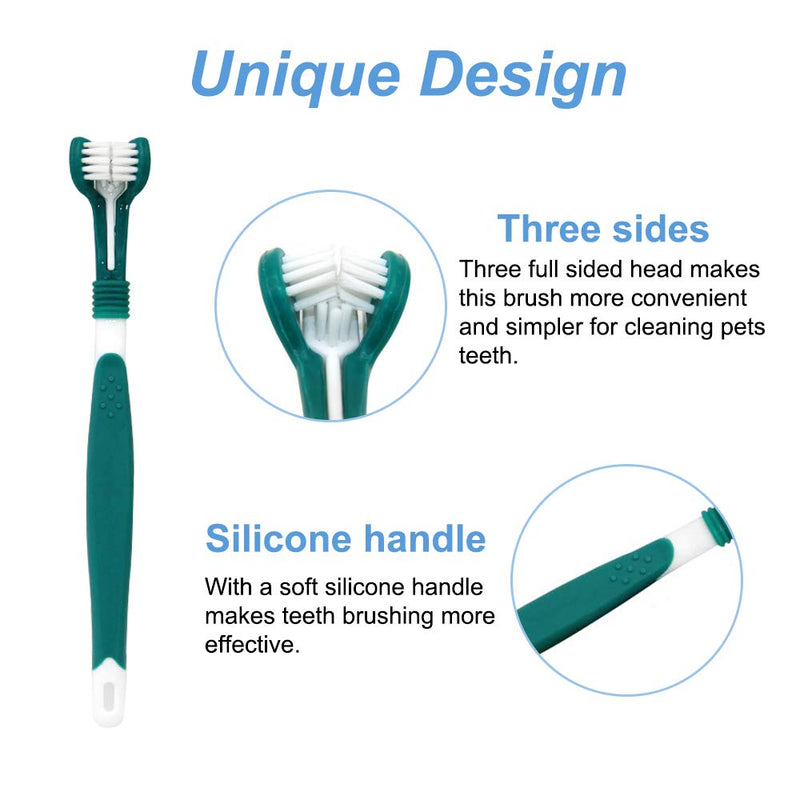 LATTCURE Triple Head Dog Toothbrush 7pcs Clean the Whole Tooth Brushing Motion - Suitable for Small, Medium and Large Size Dogs Color2 - PawsPlanet Australia