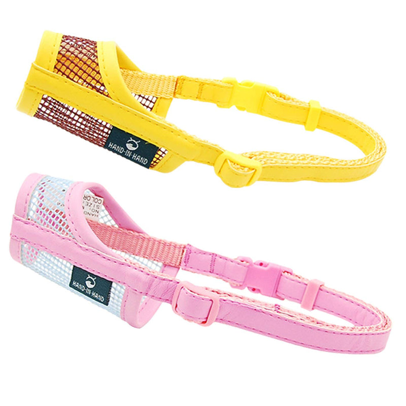 Zuzer Dog Muzzle, 2 Pieces Muzzle for Dogs with Breathable Mesh Muzzle Mesh for Small Dogs, Yellow and Pink, S - PawsPlanet Australia