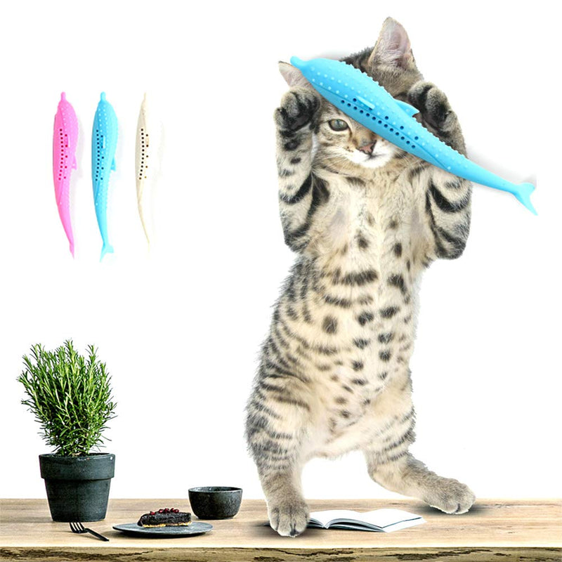 [Australia] - HLovebuy Catnip Toys Simulation Fish Shape, Fish Flop Cat Toy, Pet Cat Fish Shape Toothbrush with Catnip, Pet Eco-Friendly Silicone Molar Stick Teeth Cleaning Toy for Cats blue and pink 