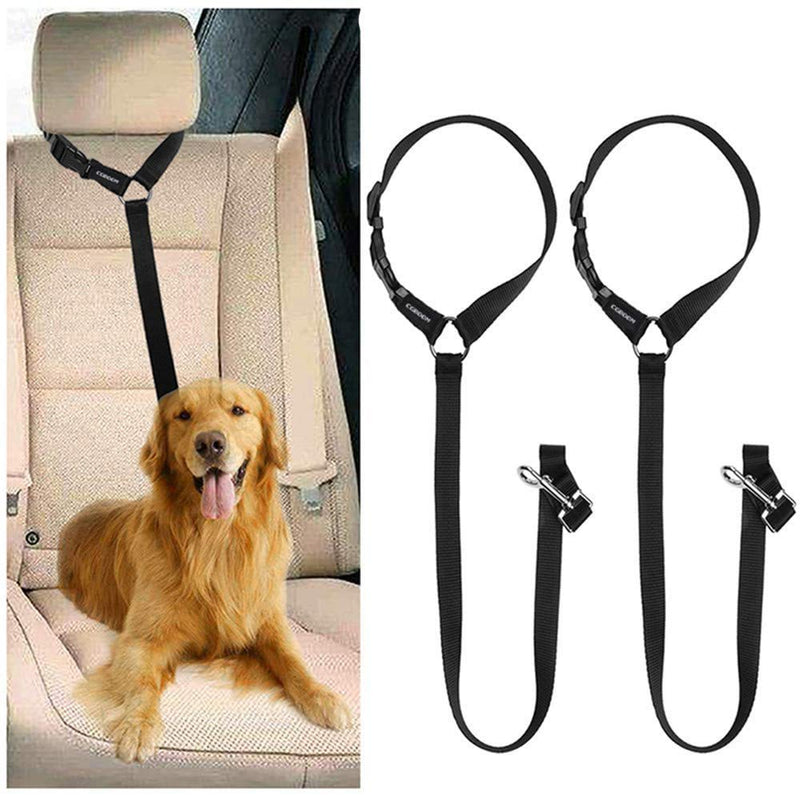 CGBOOM Universal Dog Seat Belt for Car Headrest, Multifunctional Adjustable Dog Belt Safety Harness Dog Seat Belt Suitable for Small, Medium & Large Dogs - 2 Pack (Black) - PawsPlanet Australia