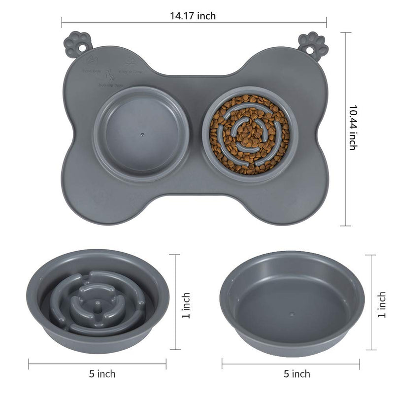 Dog Bowl Slow Feeder Bowls Bloat Stop Pet Bowl Fun Feed Eco-Friendly Non-Toxic Non-Skid Silicone Mat Water Bowl for Small Size Dogs Puppy Cats and Pets Grey - PawsPlanet Australia