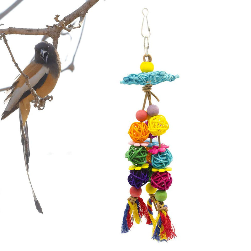 UKCOCO Colorful Bird Parrot Hanging Swing Rattan Balls Toy, Pet Bird Parrot African Greys Budgies Parakeet Cockatiels Cockatoo Conure Macaw Lovebird Cage Ornament Chew Toy - PawsPlanet Australia