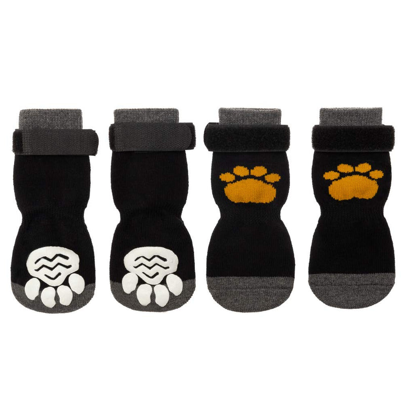 [Australia] - SCIROKKO 3 Pairs Anti-Slip Dog Socks with Golden Paw Pattern - Pet Adjustable Paw Protection for Puppy Indoor Traction Wear on Hardwood Floor Medium 