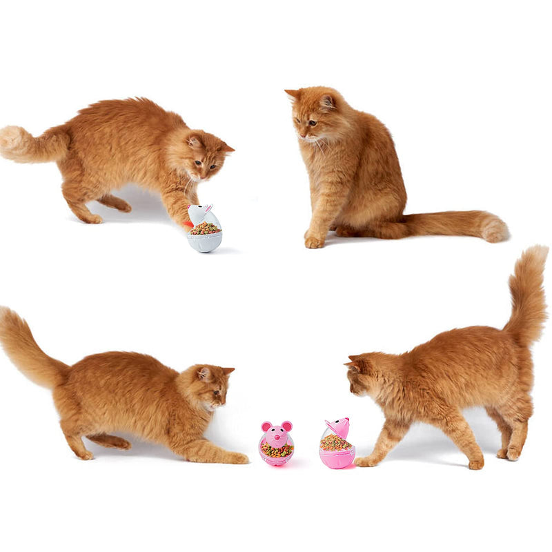 GEKUPEM 4 Pcs Cat Food Dispenser Cat Treat Toy Feeder Toy for Interactive IQ Treat Training Mouse shape Tumbler ( Pink White) - PawsPlanet Australia