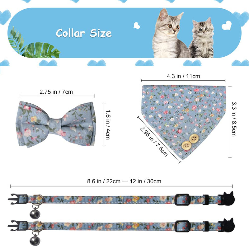 ideapro Bow Tie Cat Collar Bandana, 2 Pack Breakaway Cat Collar with Removable Bow Tie Bandana, Kitten Collar with Bells, Cute Flower Pattern Pet Bandana Collar for Cat Puppy Floral - PawsPlanet Australia