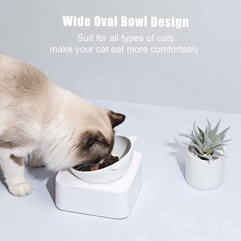 [Australia] - UPSKY Peto Cat Dog Bowl Raised Cat Food Water Bowl with Detachable Elevated Stand Pet Feeder Bowl No-Spill, 0-30°Adjustable Tilted Pet Bowl Stress-Free Suit for Cat Dog (White) White 