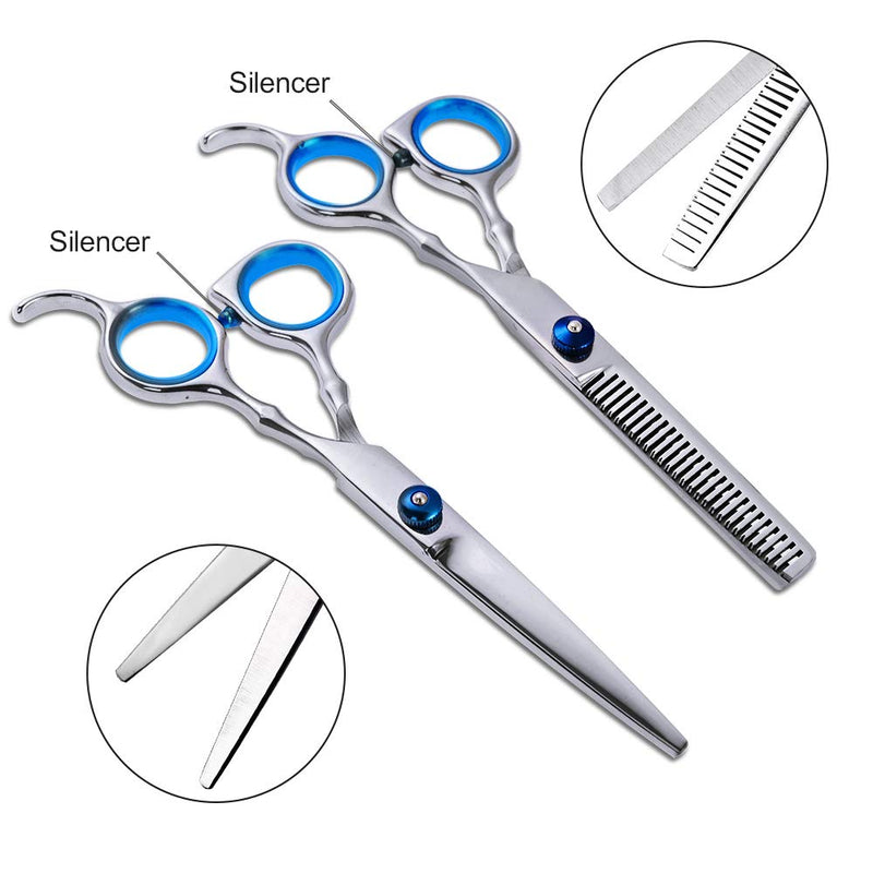 Pet Grooming Scissors Set, 5 Pieces Stainless Steel Pet Trimmer Kit, Professional Grooming Scissors Hair Care for Dog Cat With 7.5-inch Cutting Scissors, Thinning Shear, Curved Scissors, Grooming Comb - PawsPlanet Australia