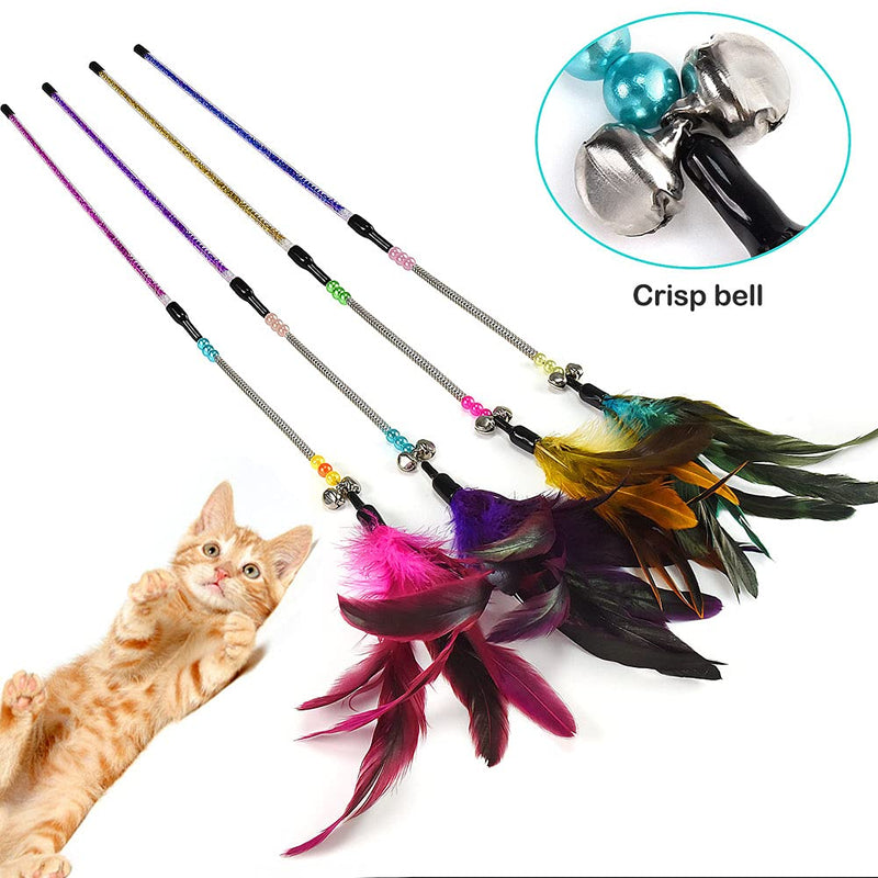 Cat toy toy with feathers, feather rod, cat fishing rod, replacement feathers with pendant, feather bell, interactive cat toy set for kittens and cats - PawsPlanet Australia